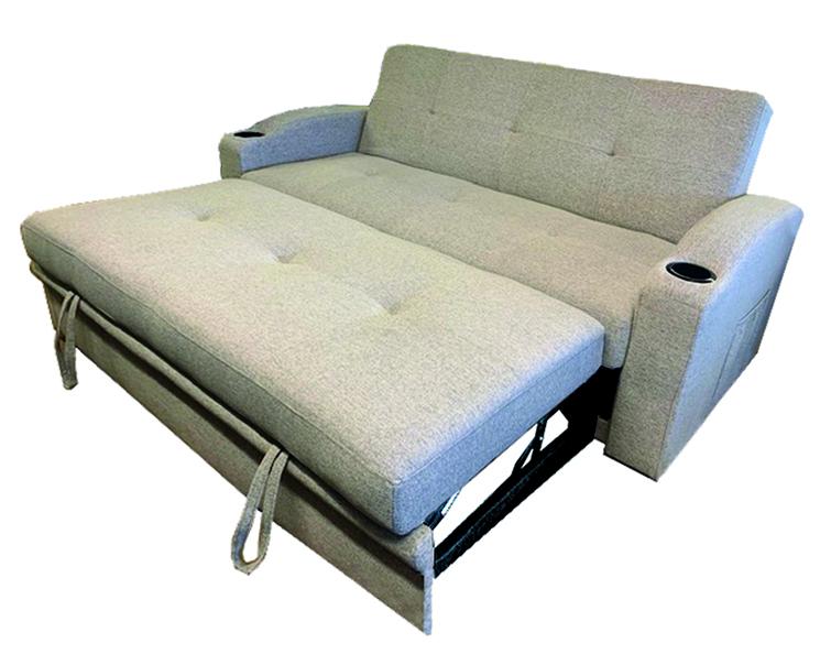 Reena Gray Linen Media Bed with Pull Out Pop Up Ottoman